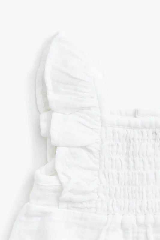Two-Piece Gauze Smocked Set White