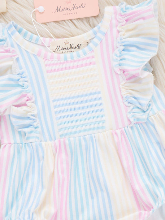 Sunshine Sway Striped Ruffle Romper