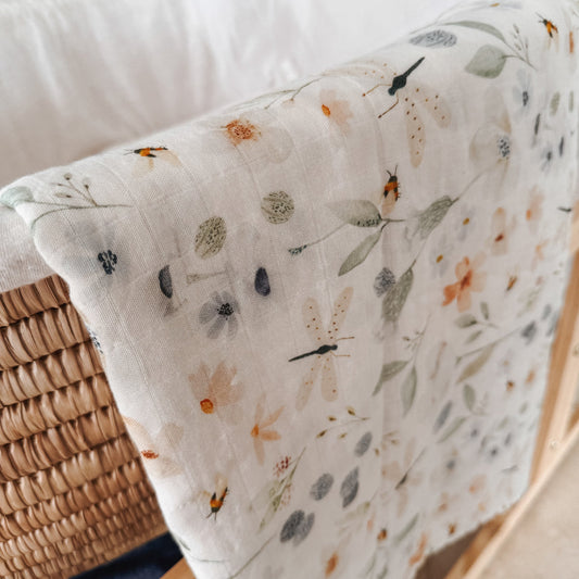 Bamboo & Muslin Swaddle | Floral Bees & Dragonflies