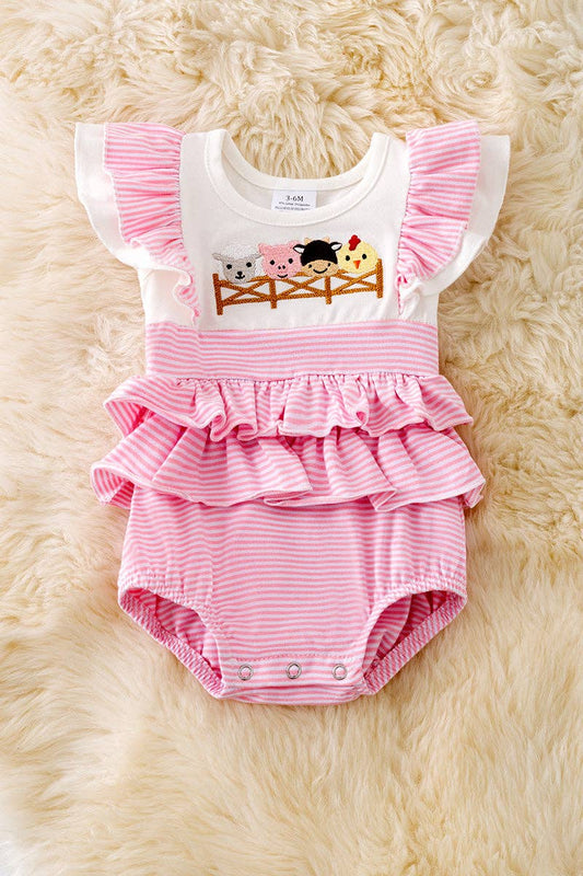 Farm Animal Embroidered Ruffle Bodysuit