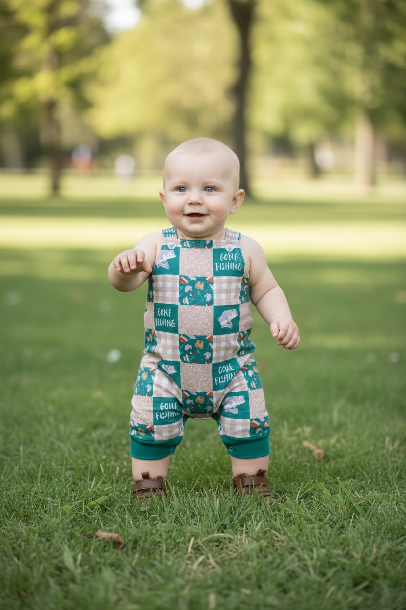 Gone Fishing Patchwork Overalls