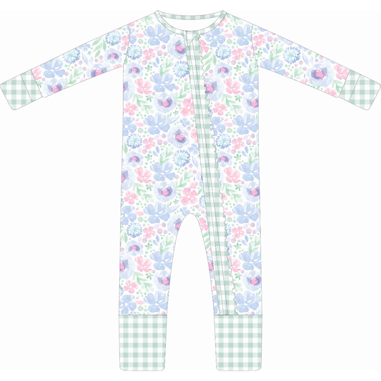 Mint Meadow Floral Ruffle Bamboo Sleeper