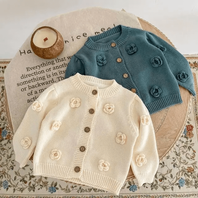 Knit Pop-Up Floral Cardigan - Evvie Bean's Baby Boutique