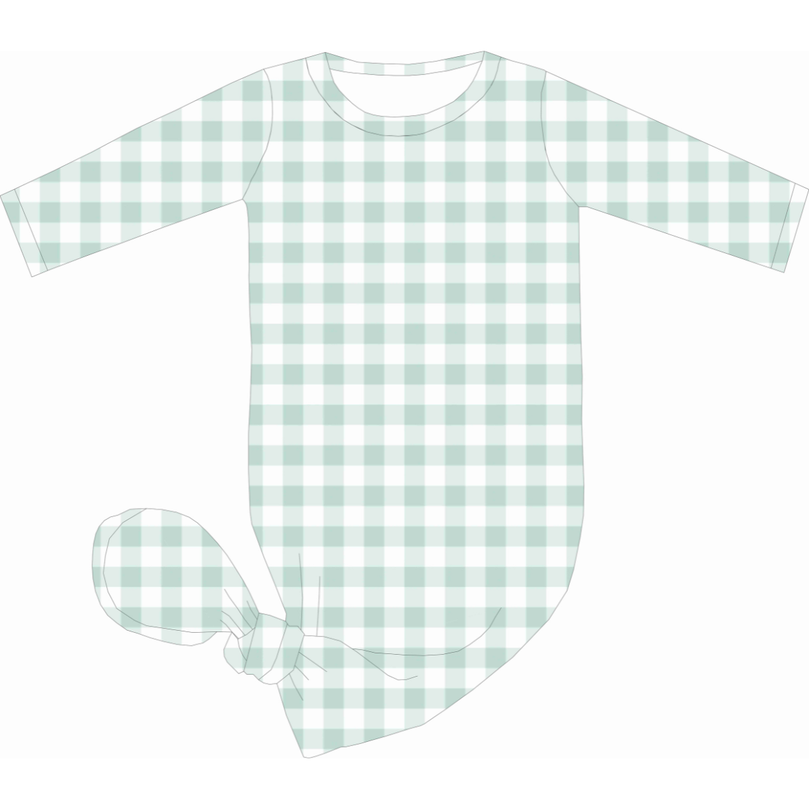 Mint Gingham Bamboo Knotted Gown