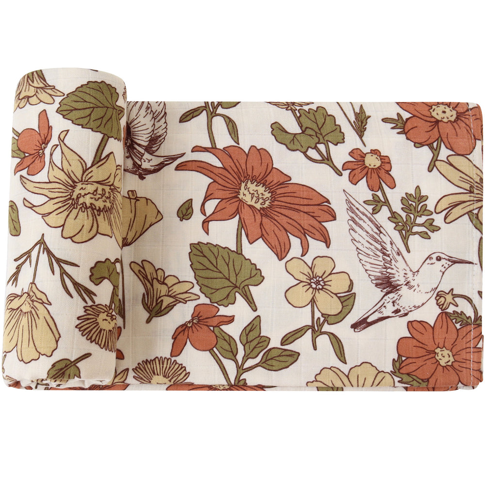 Bamboo & Muslin Swaddle | Vintage Rust Floral