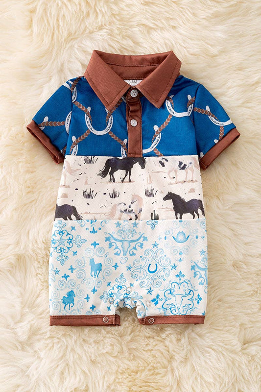 Western Patchwork Collar Romper