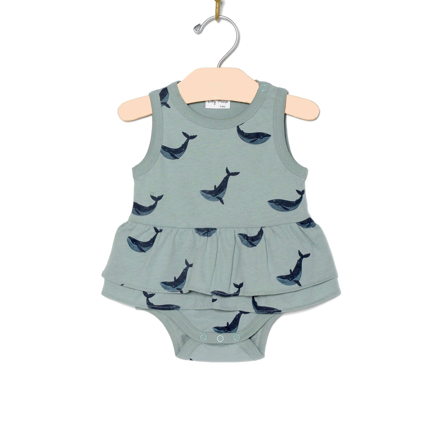 Baby Spring and Summer Skirted Bodysuit- Blue Whales