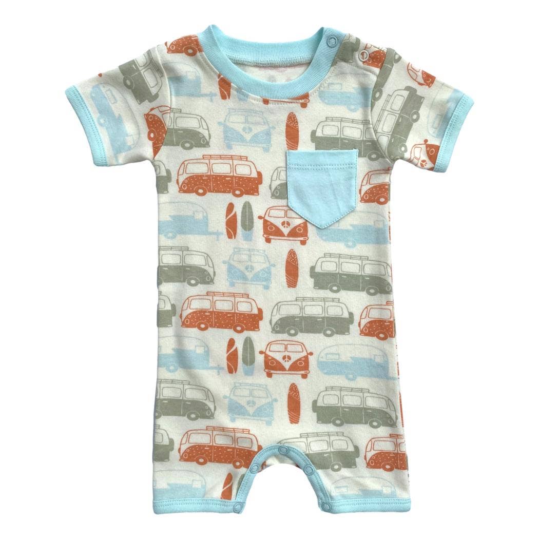 Organic Cotton Short Sleeve Romper - Vintage Bus