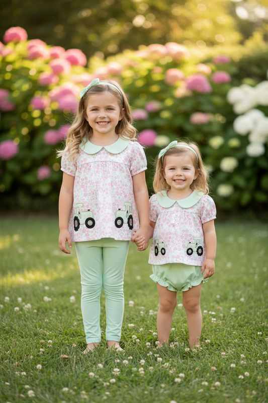 Tractor applique tunic & dusty green leggings