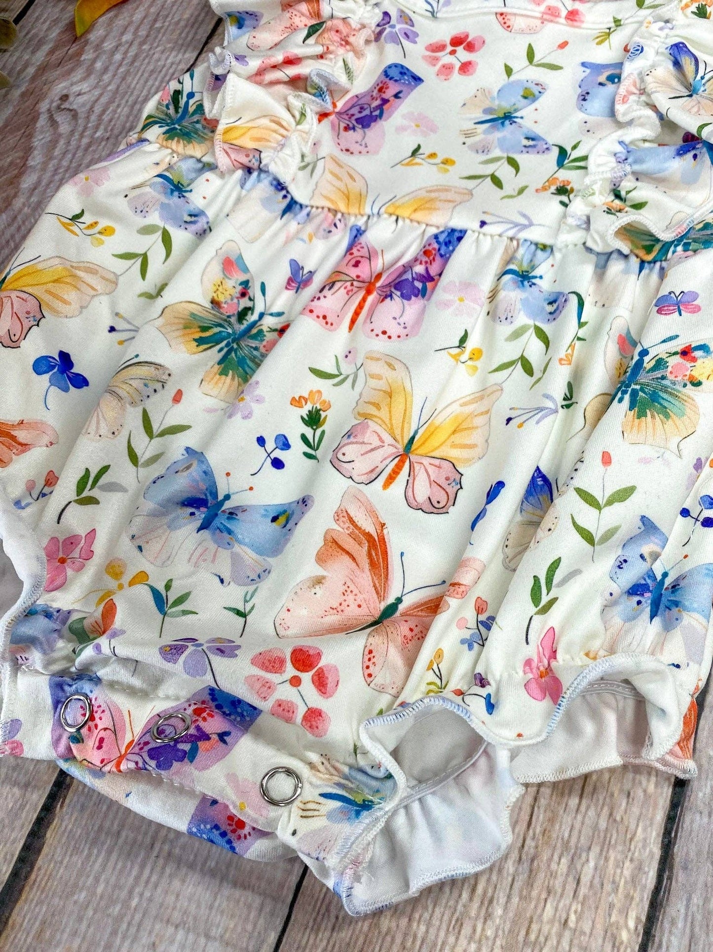 Butterfly Garden Ruffle Infant Romper