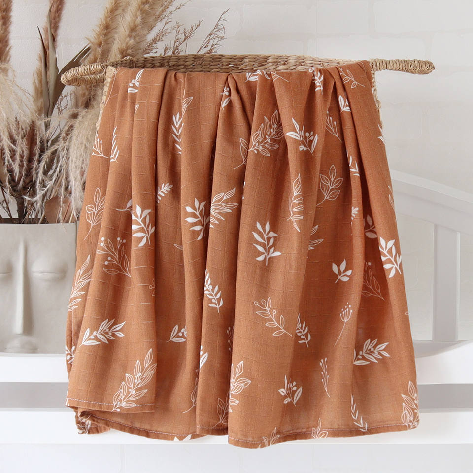Bamboo & Muslin Swaddle | Rust Floral