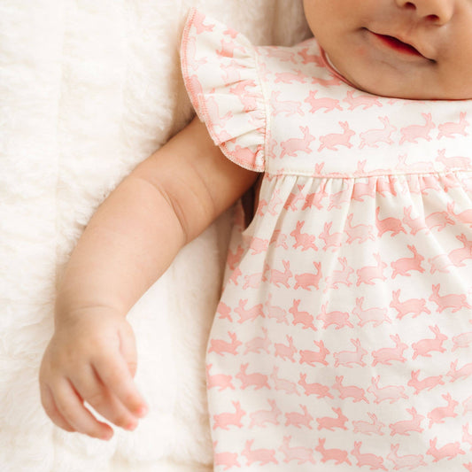 Bunny Hop Ruffle Diaper Cover Set - Dusty Rose