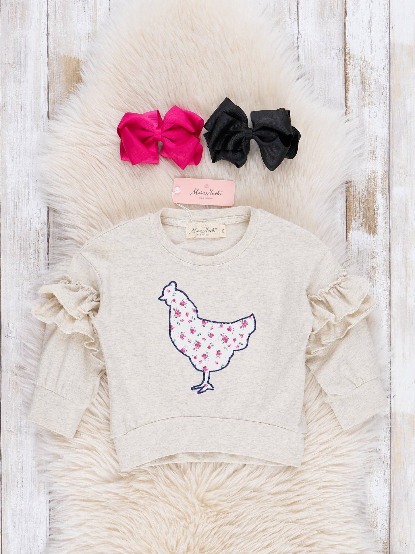 Patchwork Floral Chicken Ruffle Sweater