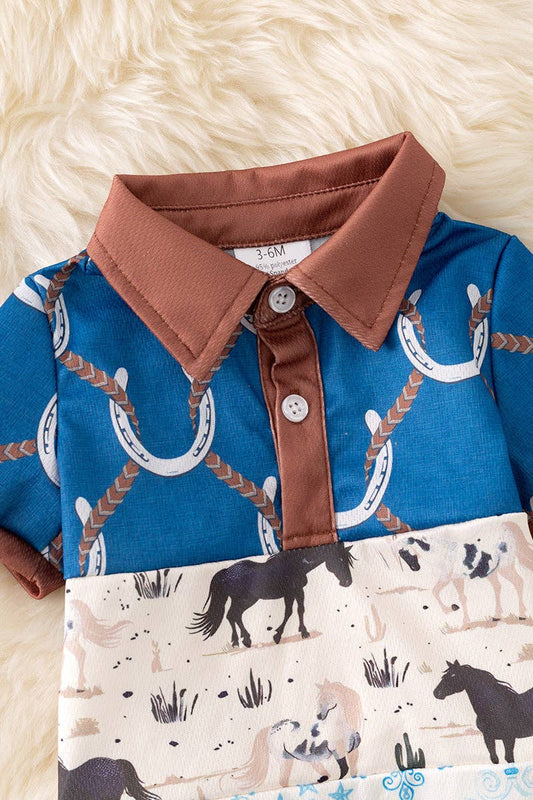 Western Patchwork Collar Romper