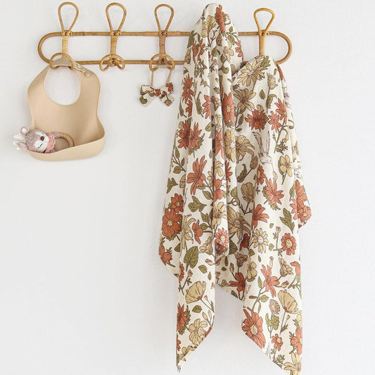 Bamboo & Muslin Swaddle | Vintage Rust Floral