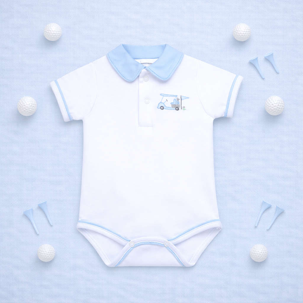 Little Golfer Collared Bodysuit - Light Blue