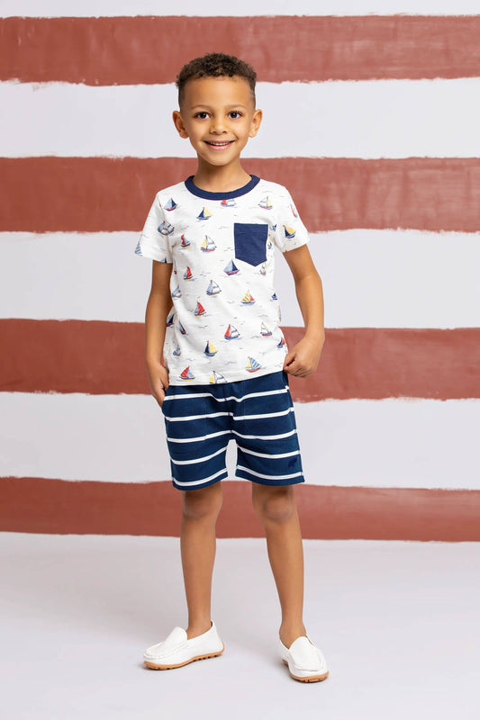 Kids Sporty Sweatshorts | Navy Stripe