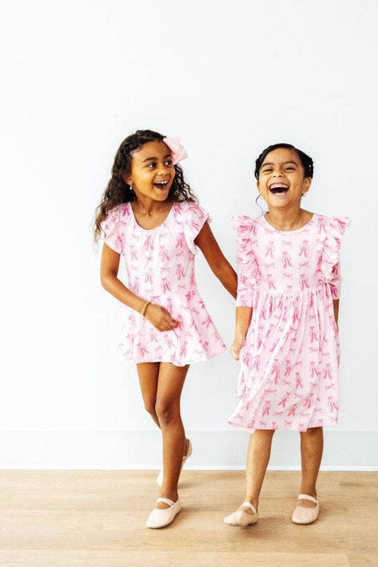 Twirling en Pointe 3/4 Sleeve Ruffle Twirl Dress