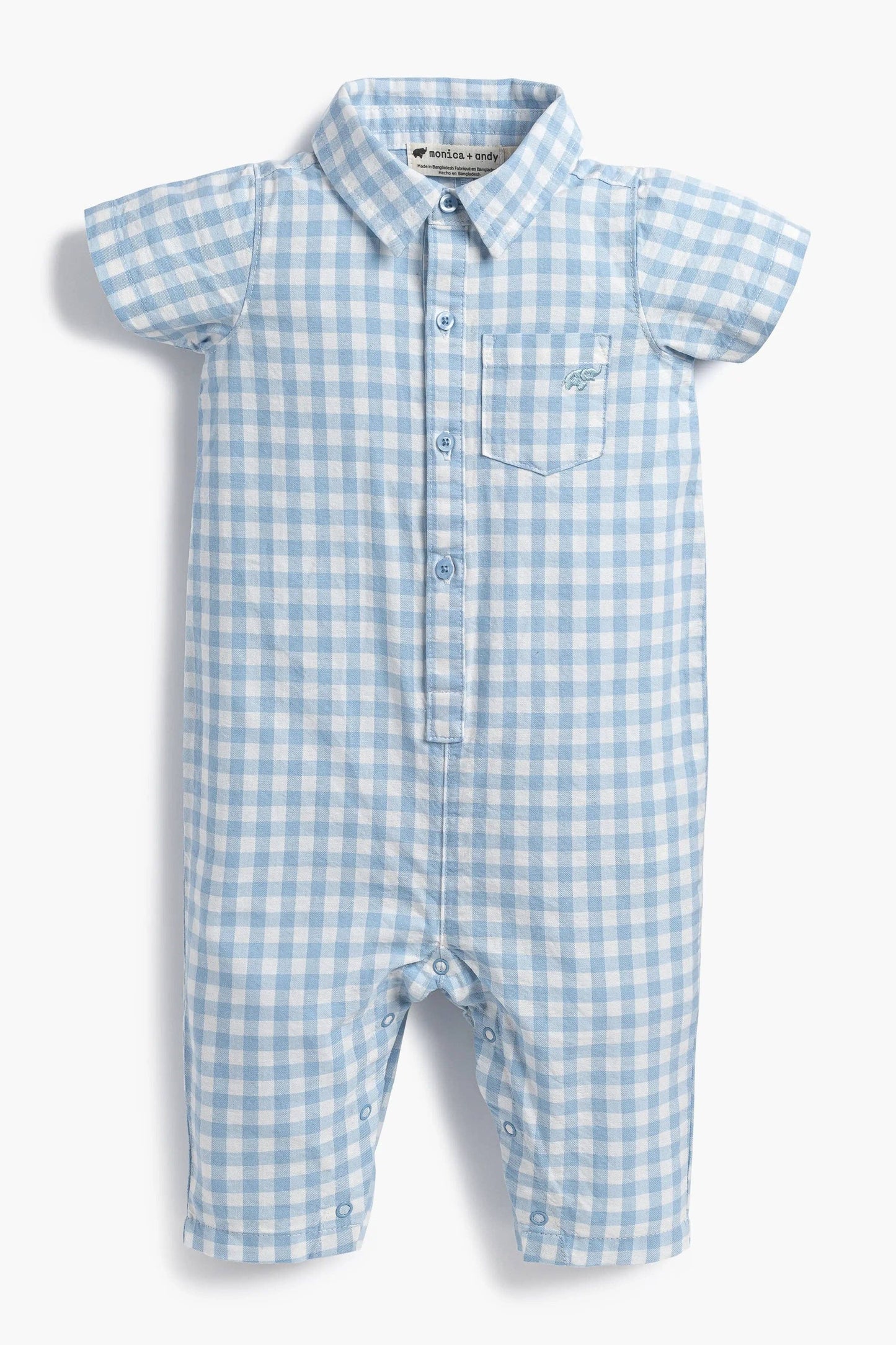 Baby Oxford Romper | Powder Blue Gingham