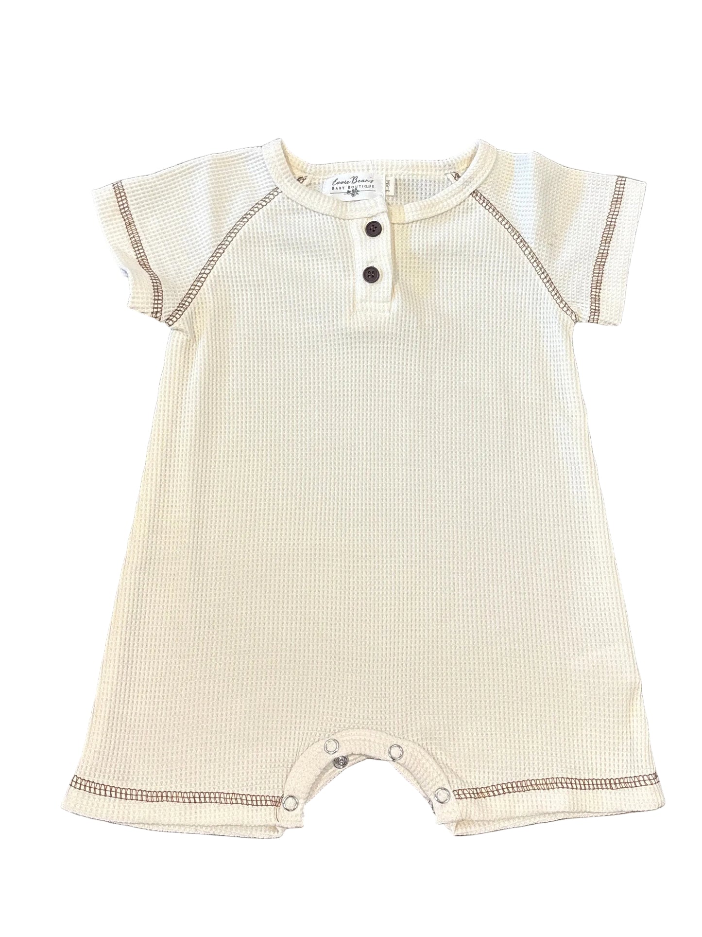 Waffle Knit Beige Cotton Baby Romper