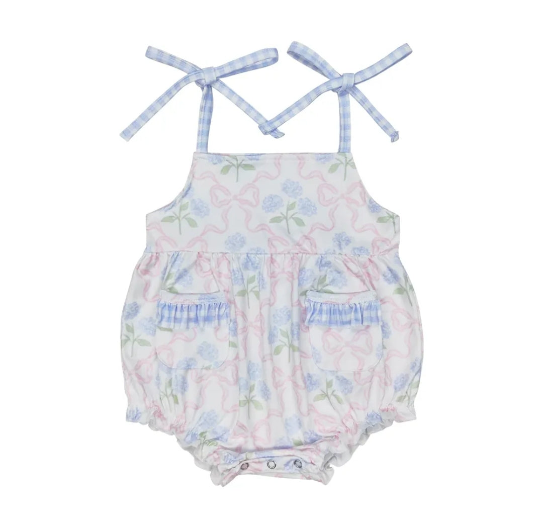 Hydrangea & Coquette Bow Bubble Romper