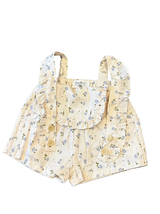 Ruffle Trim Floral Denim Shortalls