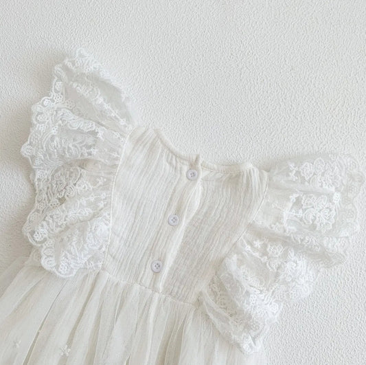 Linen & Lace Skirted Romper
