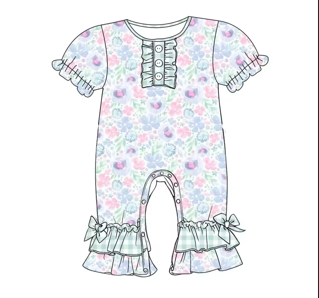 Mint Gingham Meadow Ruffle Romper