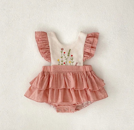 Spring Garden Swiss-Dot Ruffle Romper