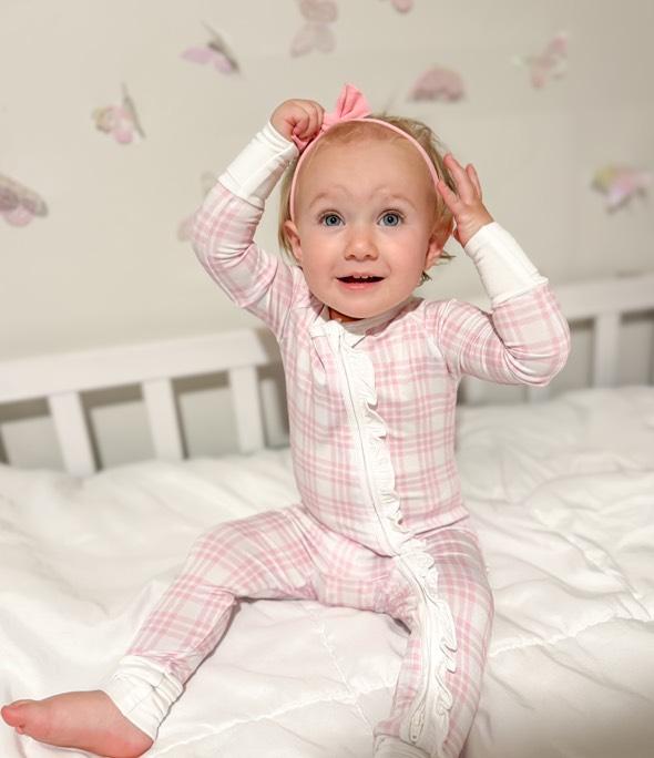 Pink Plaid Ruffle Bamboo Sleeper