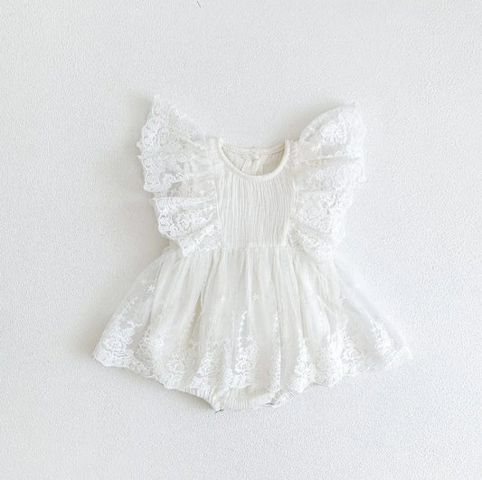 Linen & Lace Skirted Romper