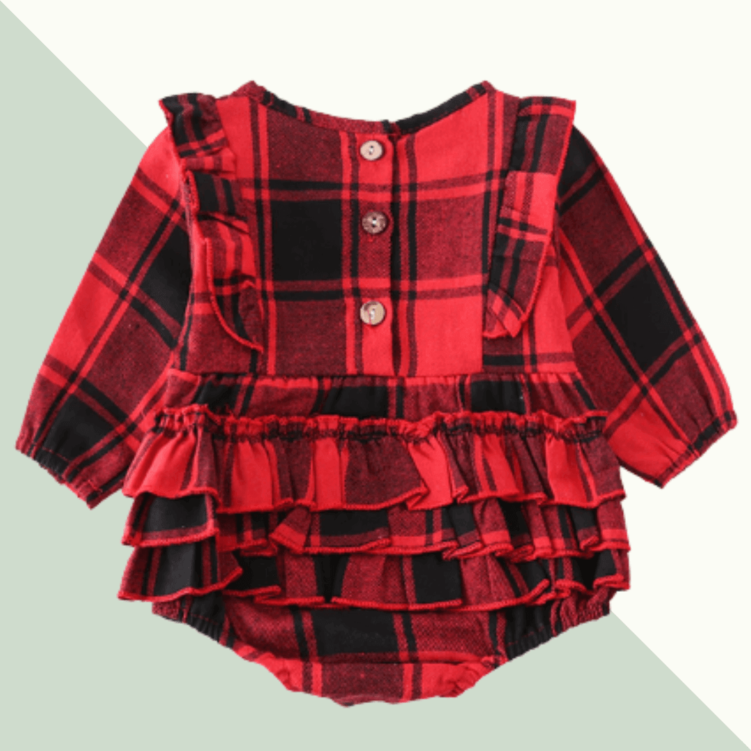 Buffalo Plaid Flannel Ruffle Baby Romper - Evvie Bean's Baby Boutique