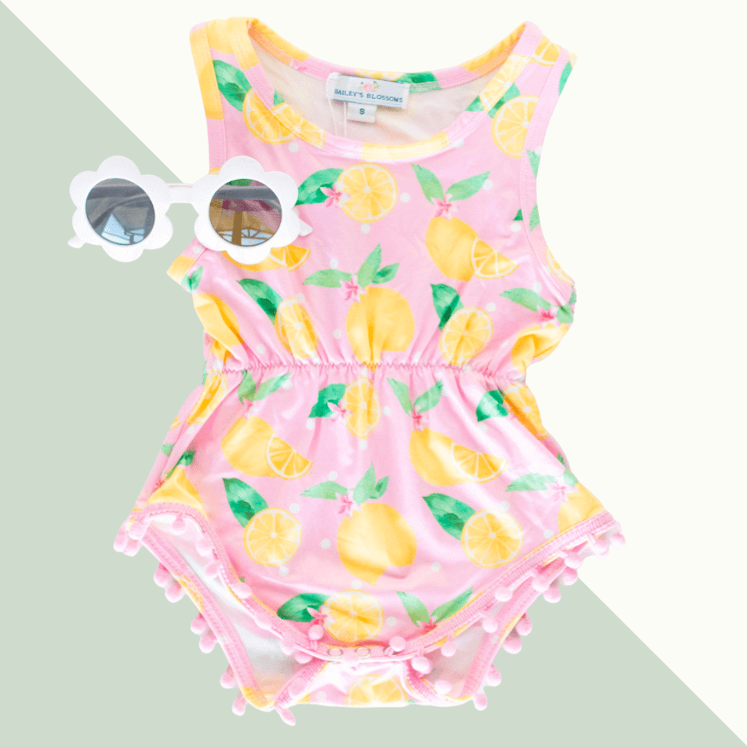 Pink Lemonade Pom Pom Romper - Evvie Bean's Baby Boutique