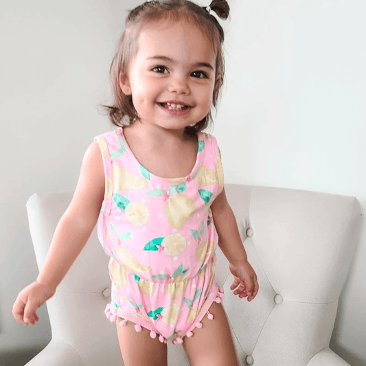 Pink Lemonade Pom Pom Romper - Evvie Bean's Baby Boutique