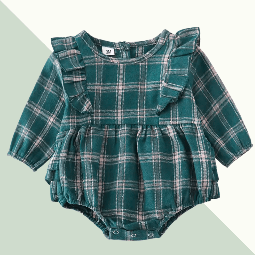 Forest Plaid Flannel Ruffle Baby Romper - Evvie Bean's Baby Boutique