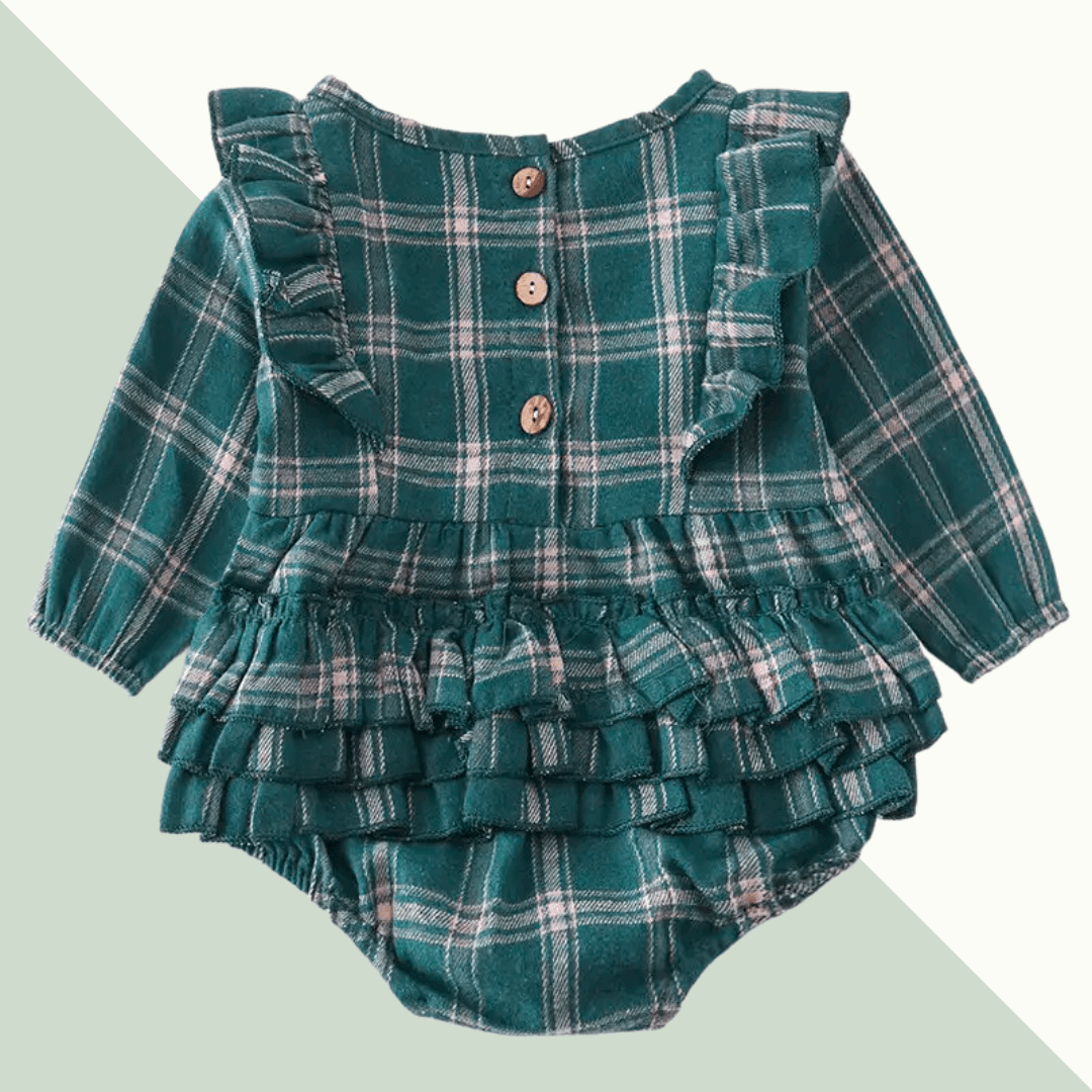 Forest Plaid Flannel Ruffle Baby Romper - Evvie Bean's Baby Boutique