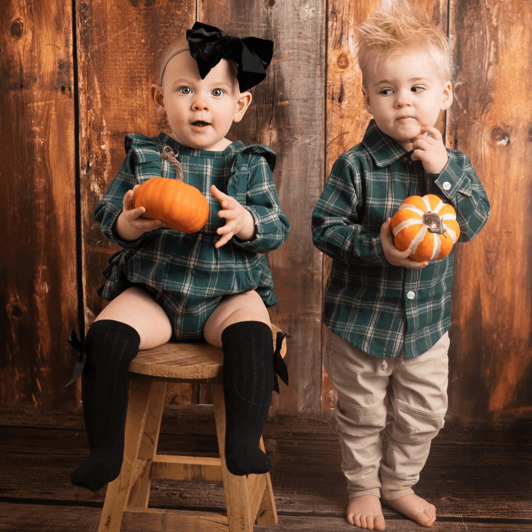 Forest Plaid Flannel Ruffle Baby Romper - Evvie Bean's Baby Boutique