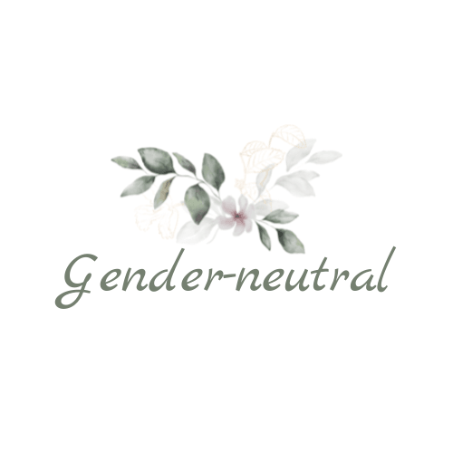 Elegant gender-neutral typography with green leaves and soft floral design for baby boutique