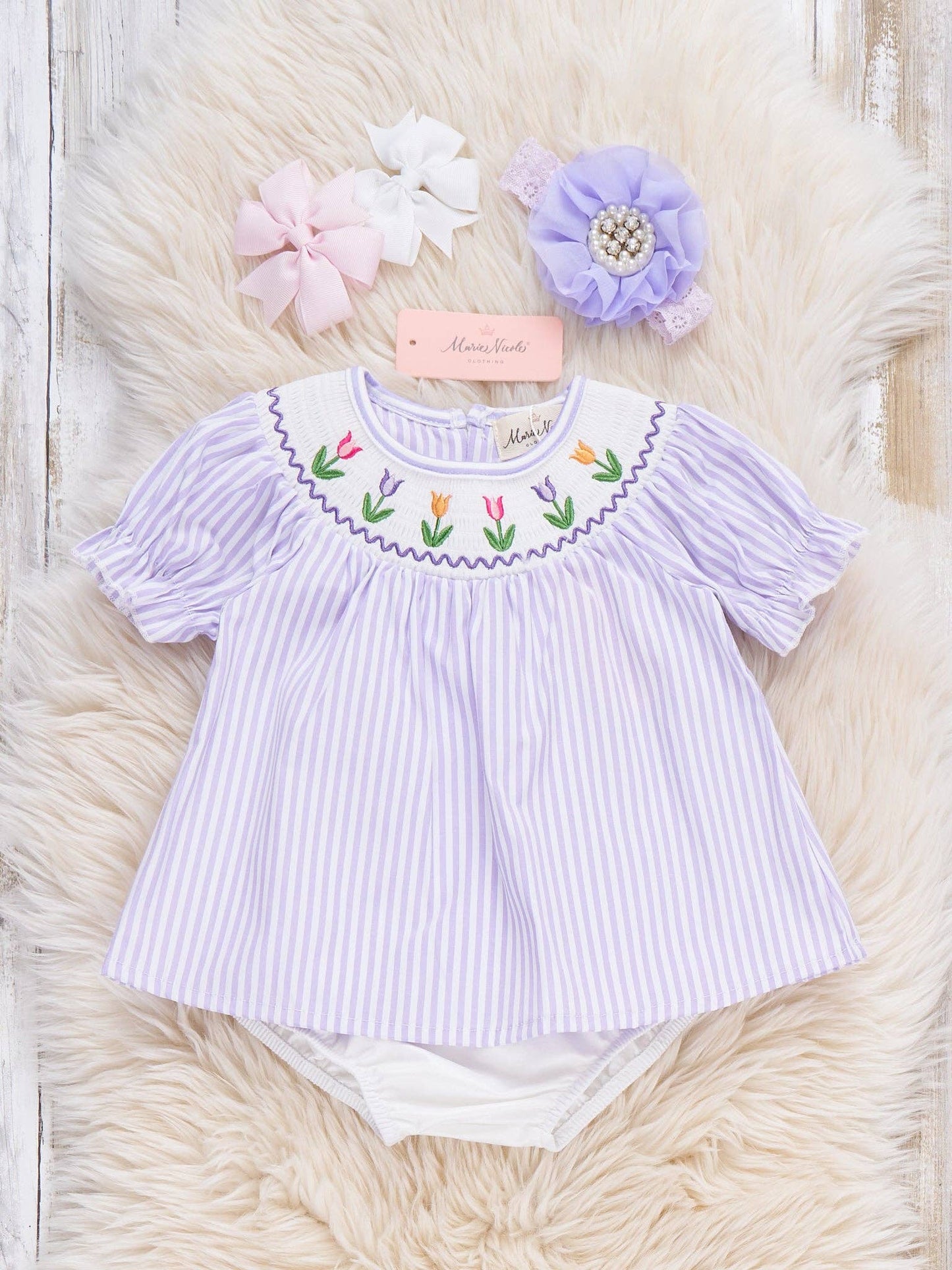 Tulip Smocked Striped Bloomers Outfit
