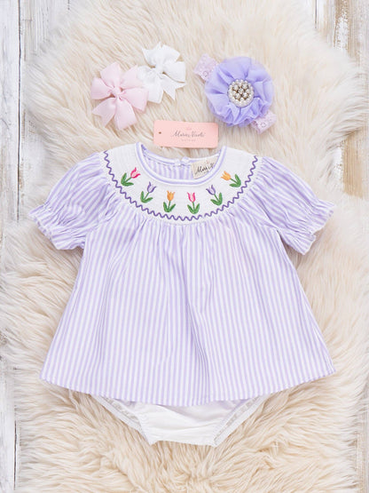 Tulip Smocked Striped Bloomers Outfit