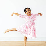Twirling en Pointe 3/4 Sleeve Ruffle Twirl Dress
