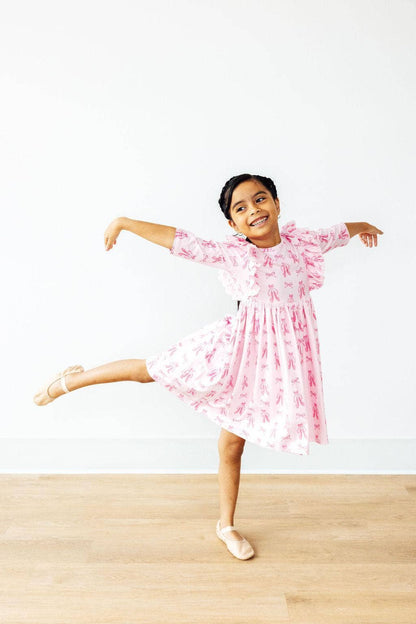 Twirling en Pointe 3/4 Sleeve Ruffle Twirl Dress