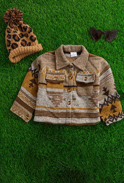 Golden & Tan Aztec Printed Crop Shacket