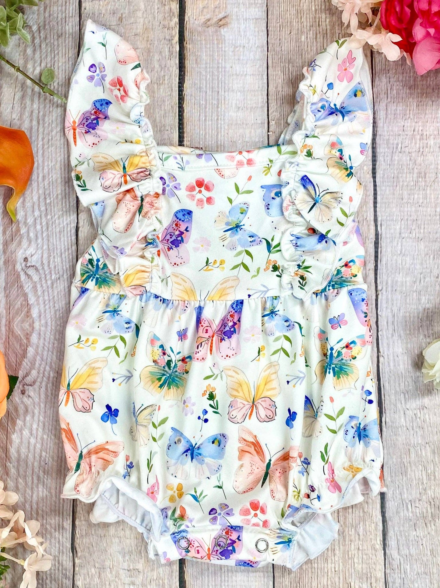 Butterfly Garden Ruffle Infant Romper