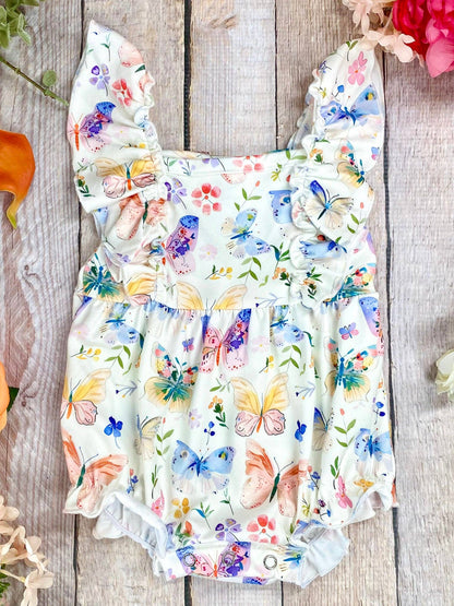 Butterfly Garden Ruffle Infant Romper