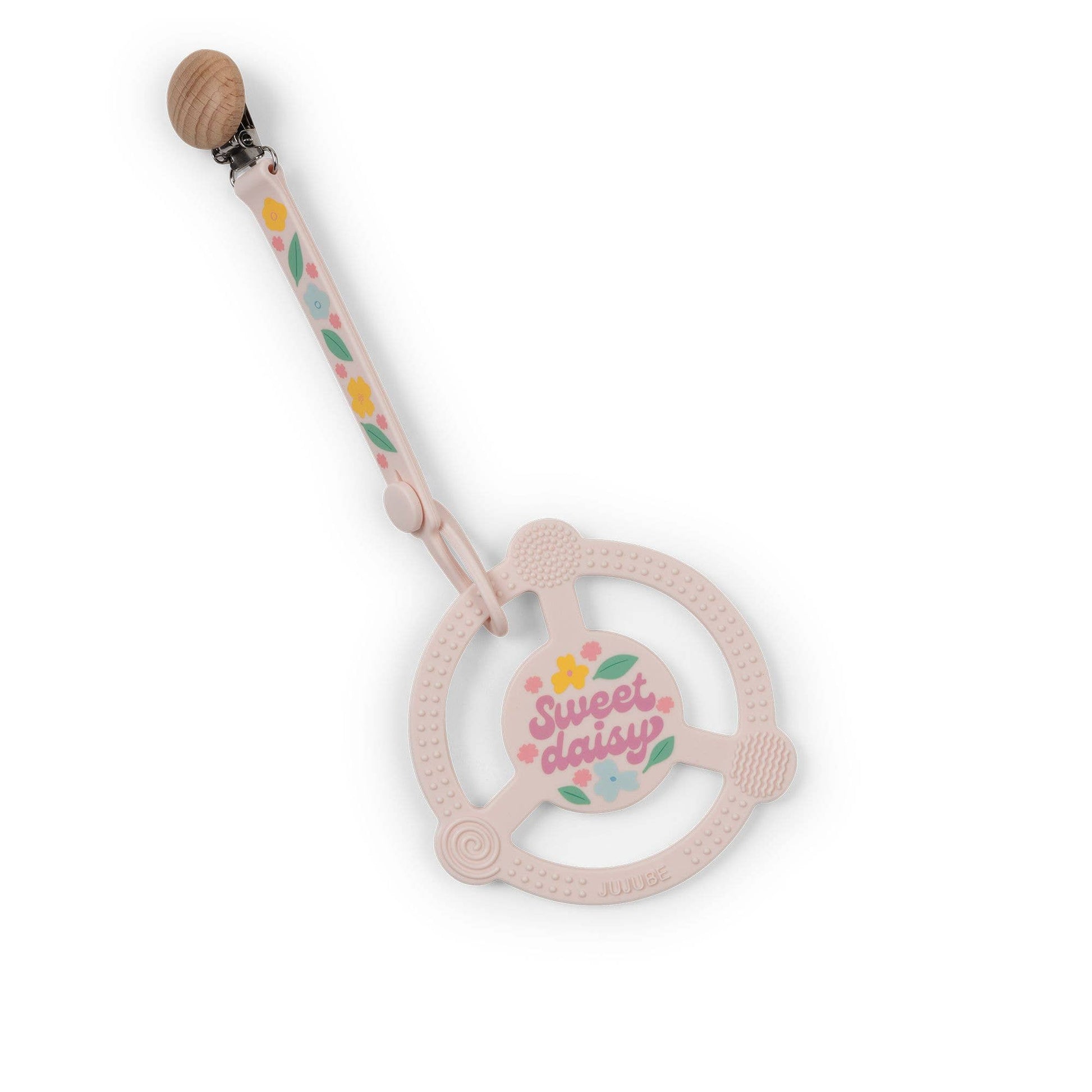 Silicone Teether Ring with Detachable Clip Sweet Daisy