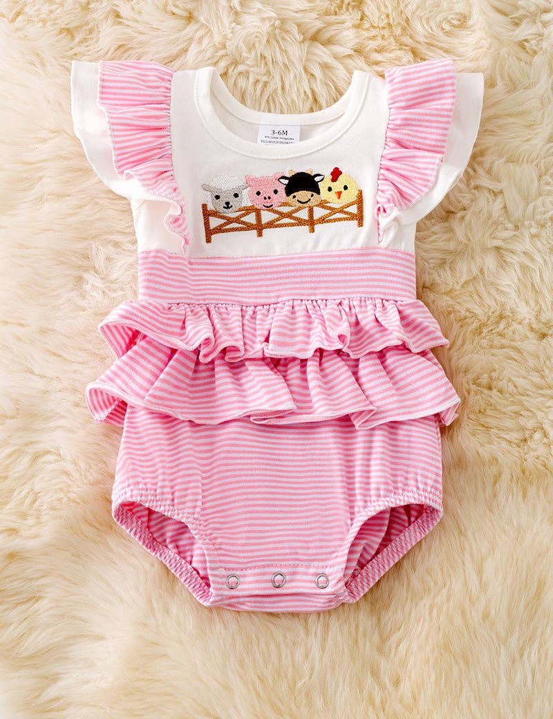 Farm Animal Embroidered Ruffle Bodysuit