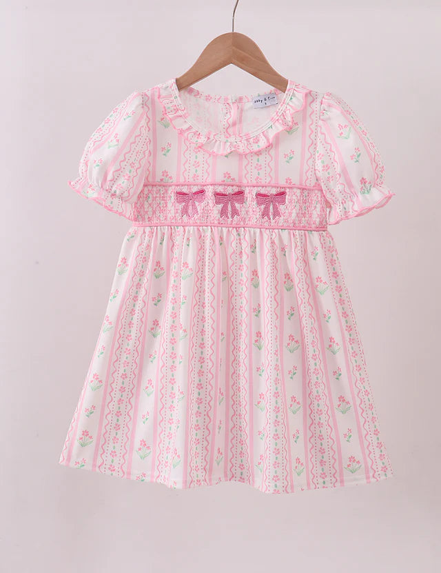 Floral Bow Smocked Dress
