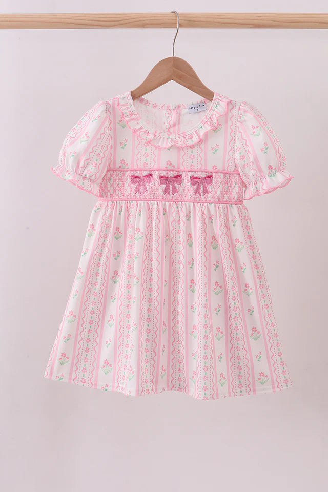 Floral Bow Smocked Dress