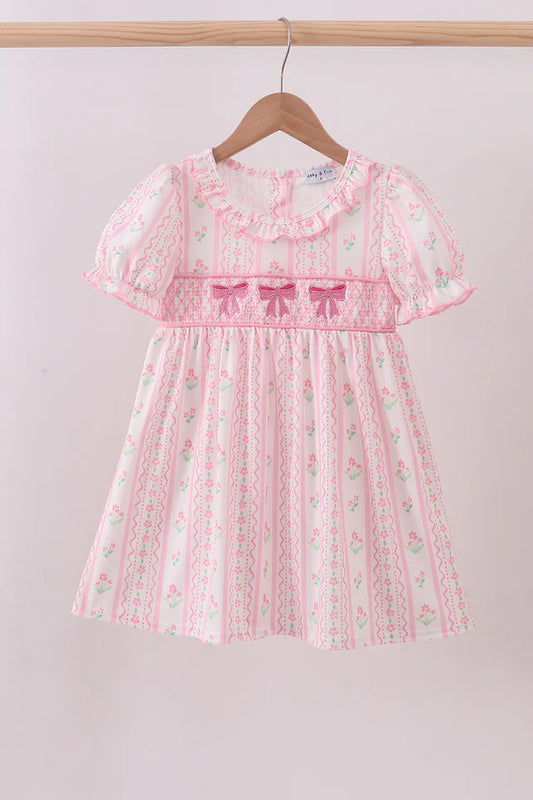 Floral Bow Smocked Dress